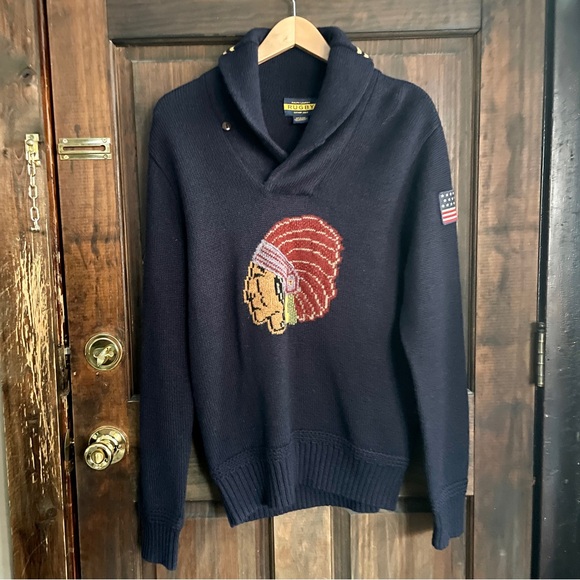 RALPH LAUREN Rugby Shawl Knitted Sweater - Picture 2 of 11